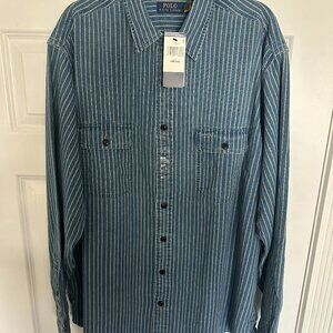 Polo Ralph Lauren Classic Fit Indigo Denim Blue Striped Workshirt Sz 1XB/1TG